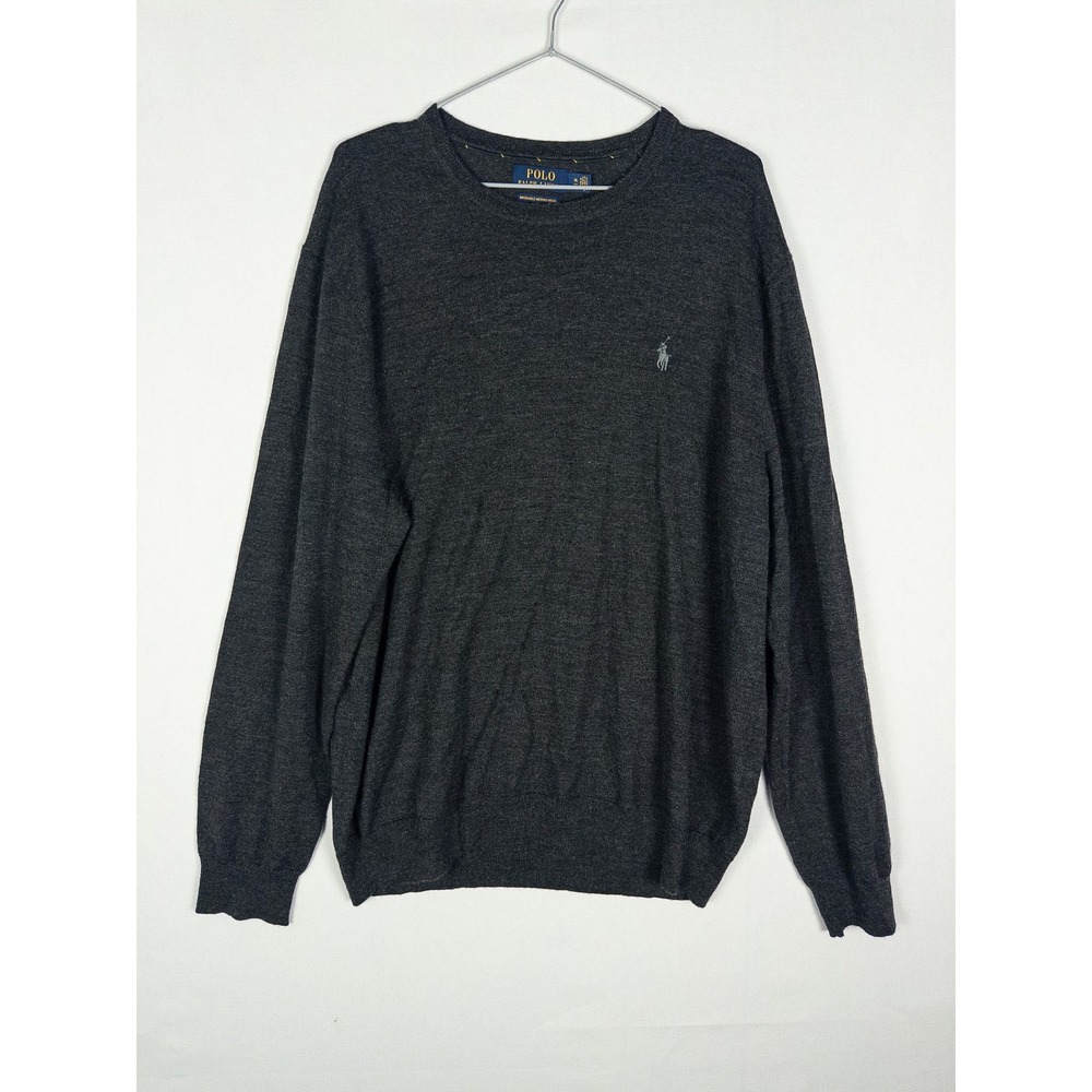 Polo Ralph Lauren Merino Wool Crewneck Sweater Mens XL Charcoal Gray Old Money H
